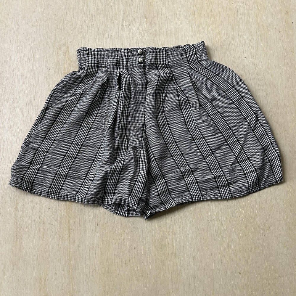 Vintage My Michelle Paperbag Shorts Womens M Black Houndstooth Twill Elastic